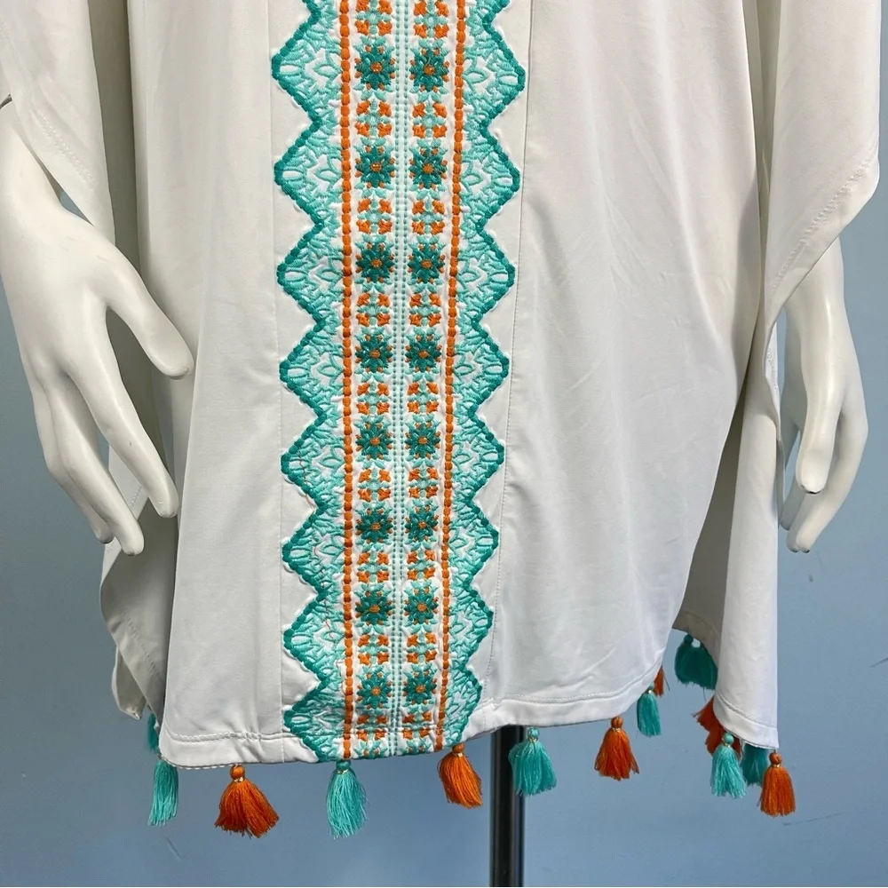 Cabana Life Cayman Kaftan Tunic Swim Cover‎ Up Size S /M White Embroidered
